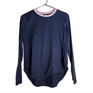 Banana Republic Navy T Shirt With Pink White Collar Long Sleeve Size X-Small